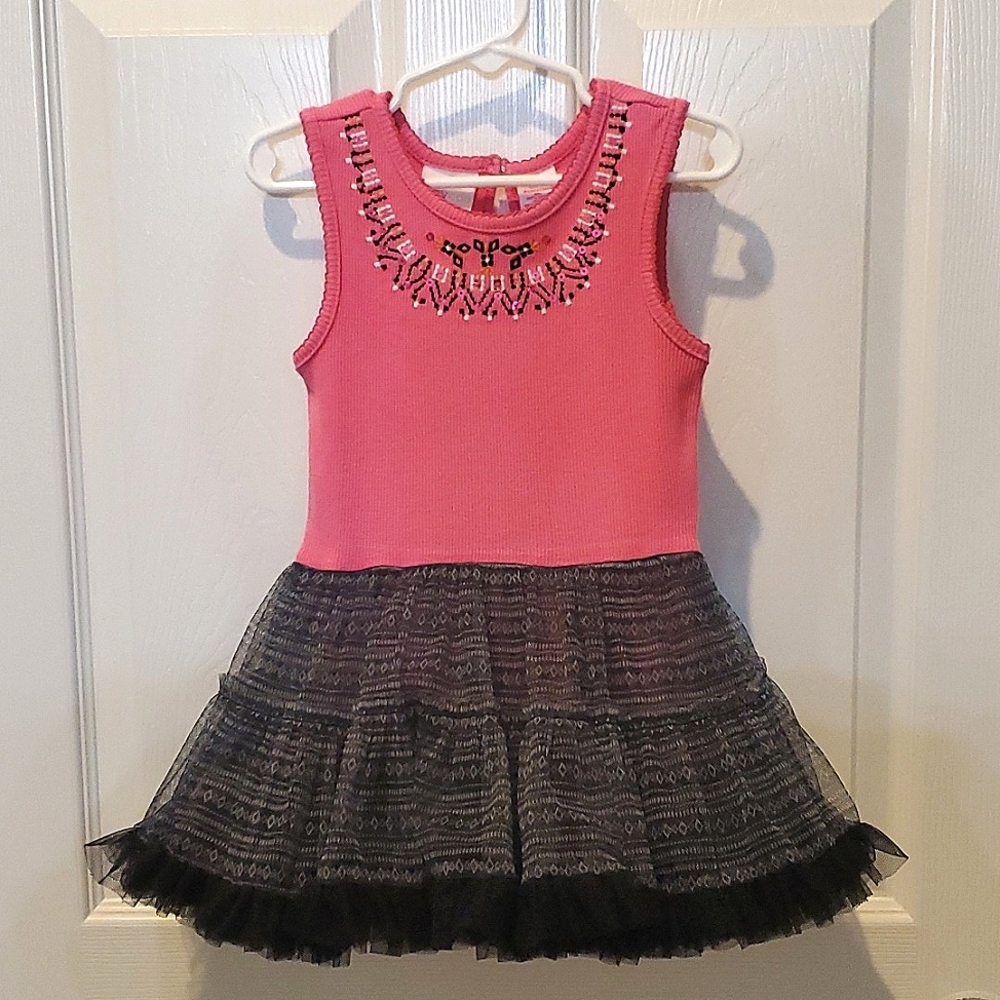 Amy Coe Pink Tank & Black Ruffle Dress with Snap Bottom Baby Girl Size 24 Months